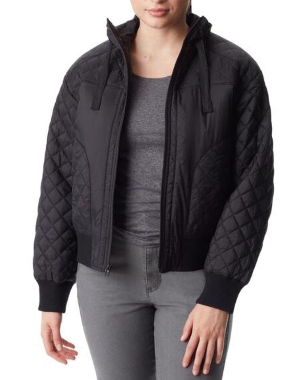 BASS OUTDOOR Black Women's Quilted-Trim Zip Bomber Jacket